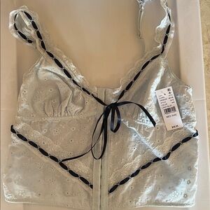 White Lace Bralette with Black Ribbon